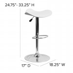 Contemporary White Vinyl Adjustable Height Barstool with Wavy Seat and Chrome Base
