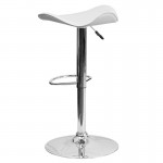 Contemporary White Vinyl Adjustable Height Barstool with Wavy Seat and Chrome Base