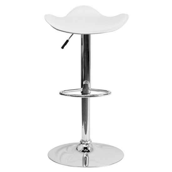 Contemporary White Vinyl Adjustable Height Barstool with Wavy Seat and Chrome Base