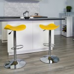 Contemporary Yellow Vinyl Adjustable Height Barstool with Wavy Seat and Chrome Base