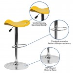 Contemporary Yellow Vinyl Adjustable Height Barstool with Wavy Seat and Chrome Base