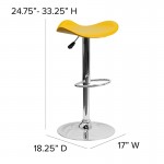 Contemporary Yellow Vinyl Adjustable Height Barstool with Wavy Seat and Chrome Base