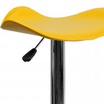 Contemporary Yellow Vinyl Adjustable Height Barstool with Wavy Seat and Chrome Base