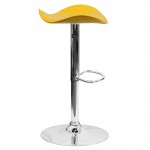 Contemporary Yellow Vinyl Adjustable Height Barstool with Wavy Seat and Chrome Base