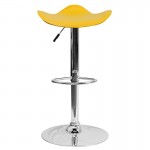 Contemporary Yellow Vinyl Adjustable Height Barstool with Wavy Seat and Chrome Base