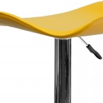 Contemporary Yellow Vinyl Adjustable Height Barstool with Wavy Seat and Chrome Base