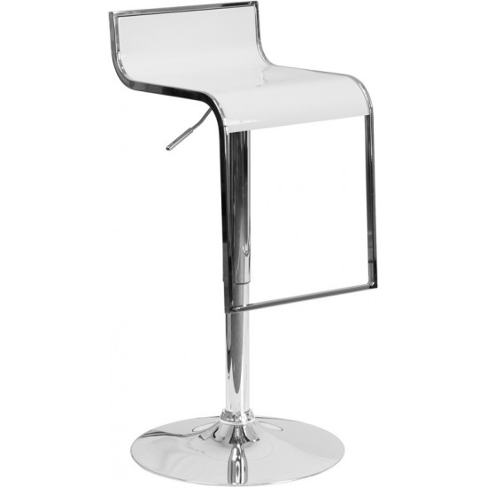 Contemporary White Plastic Adjustable Height Barstool with Chrome Drop Frame