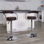 Contemporary Brown Vinyl Adjustable Height Barstool with Arms and Chrome Base