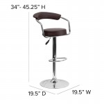 Contemporary Brown Vinyl Adjustable Height Barstool with Arms and Chrome Base