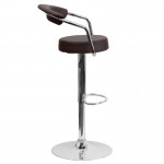 Contemporary Brown Vinyl Adjustable Height Barstool with Arms and Chrome Base