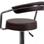 Contemporary Brown Vinyl Adjustable Height Barstool with Arms and Chrome Base