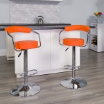 Contemporary Orange Vinyl Adjustable Height Barstool with Arms and Chrome Base