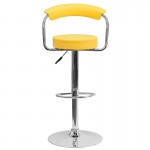 Contemporary Yellow Vinyl Adjustable Height Barstool with Arms and Chrome Base