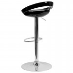 Contemporary Black Plastic Adjustable Height Barstool with Rounded Cutout Back and Chrome Base