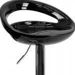 Contemporary Black Plastic Adjustable Height Barstool with Rounded Cutout Back and Chrome Base