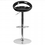 Contemporary Black Plastic Adjustable Height Barstool with Rounded Cutout Back and Chrome Base