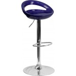 Contemporary Blue Plastic Adjustable Height Barstool with Rounded Cutout Back and Chrome Base