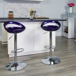 Contemporary Blue Plastic Adjustable Height Barstool with Rounded Cutout Back and Chrome Base