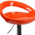 Contemporary Orange Plastic Adjustable Height Barstool with Rounded Cutout Back and Chrome Base