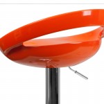 Contemporary Orange Plastic Adjustable Height Barstool with Rounded Cutout Back and Chrome Base