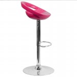 Contemporary Pink Plastic Adjustable Height Barstool with Rounded Cutout Back and Chrome Base