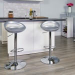 Contemporary Silver Plastic Adjustable Height Barstool with Rounded Cutout Back and Chrome Base