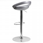 Contemporary Silver Plastic Adjustable Height Barstool with Rounded Cutout Back and Chrome Base