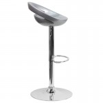 Contemporary Silver Plastic Adjustable Height Barstool with Rounded Cutout Back and Chrome Base