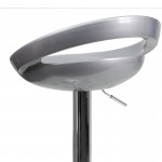 Contemporary Silver Plastic Adjustable Height Barstool with Rounded Cutout Back and Chrome Base