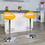 Contemporary Yellow Plastic Adjustable Height Barstool with Rounded Cutout Back and Chrome Base