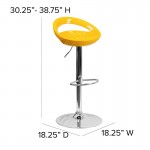 Contemporary Yellow Plastic Adjustable Height Barstool with Rounded Cutout Back and Chrome Base