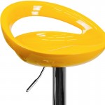 Contemporary Yellow Plastic Adjustable Height Barstool with Rounded Cutout Back and Chrome Base