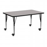 Mobile 24''W x 48''L Rectangular Grey HP Laminate Activity Table - Height Adjustable Short Legs