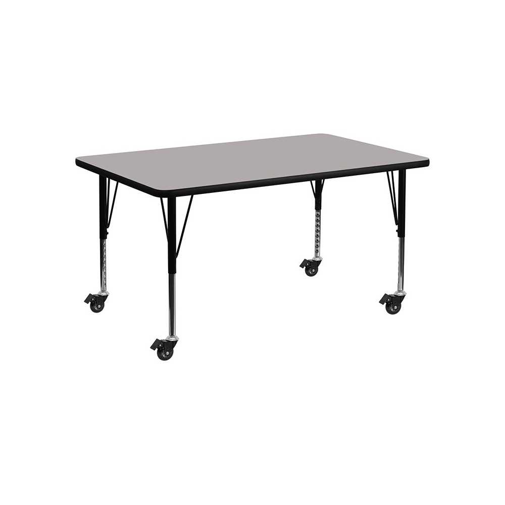 Mobile 24''W x 48''L Rectangular Grey HP Laminate Activity Table - Height Adjustable Short Legs