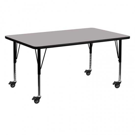 Mobile 24''W x 60''L Rectangular Grey HP Laminate Activity Table - Height Adjustable Short Legs