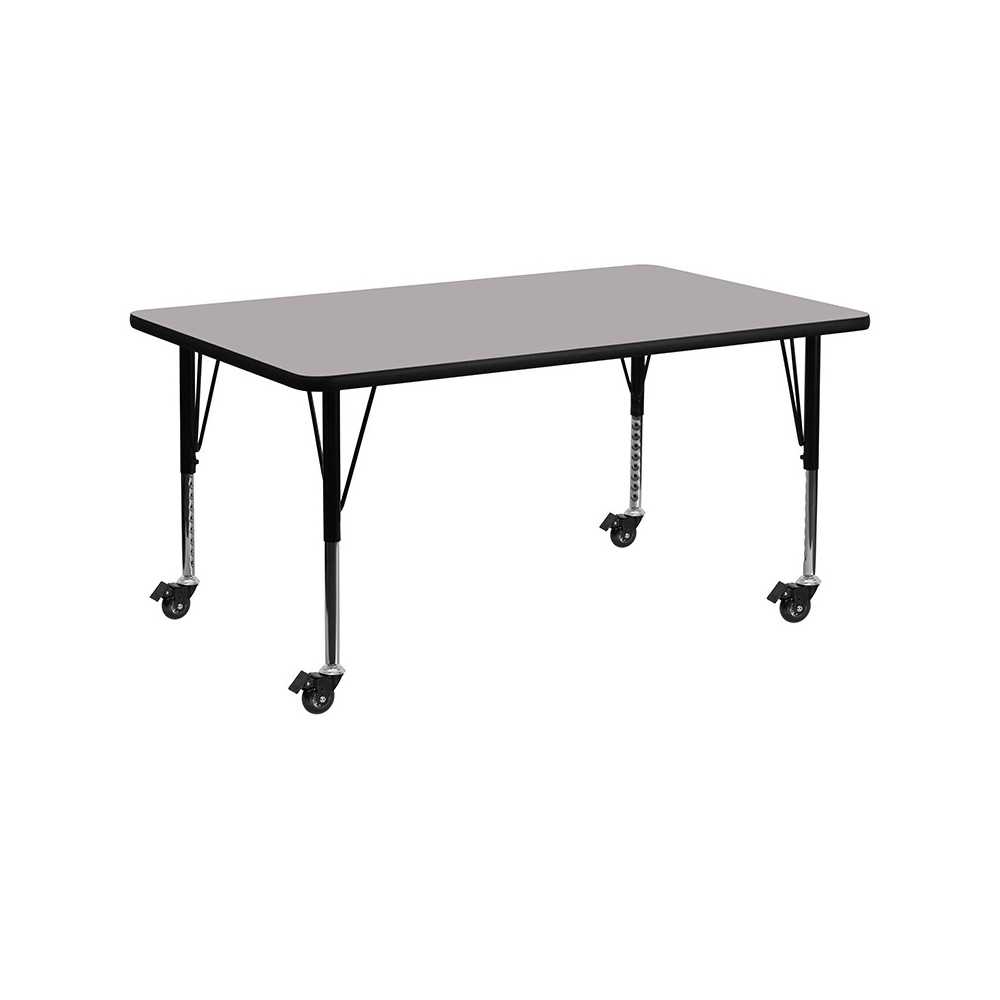 Mobile 24''W x 60''L Rectangular Grey HP Laminate Activity Table - Height Adjustable Short Legs