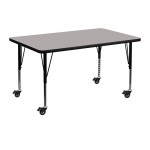 Mobile 30''W x 48''L Rectangular Grey HP Laminate Activity Table - Height Adjustable Short Legs