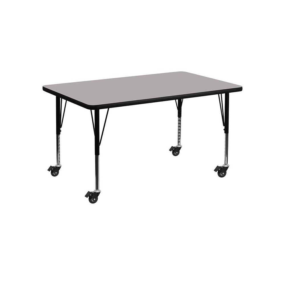 Mobile 30''W x 48''L Rectangular Grey HP Laminate Activity Table - Height Adjustable Short Legs