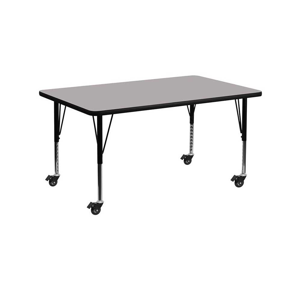 Mobile 30''W x 60''L Rectangular Grey HP Laminate Activity Table - Height Adjustable Short Legs