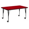 Mobile 30''W x 60''L Rectangular Red Thermal Laminate Activity Table - Height Adjustable Short Legs