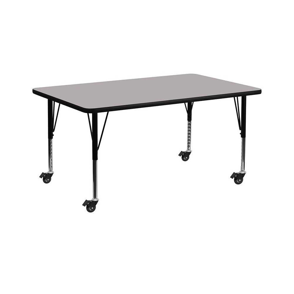 Mobile 30''W x 72''L Rectangular Grey Thermal Laminate Activity Table - Height Adjustable Short Legs