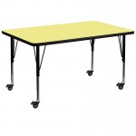 Mobile 36''W x 72''L Rectangular Yellow Thermal Laminate Activity Table - Height Adjustable Short Legs