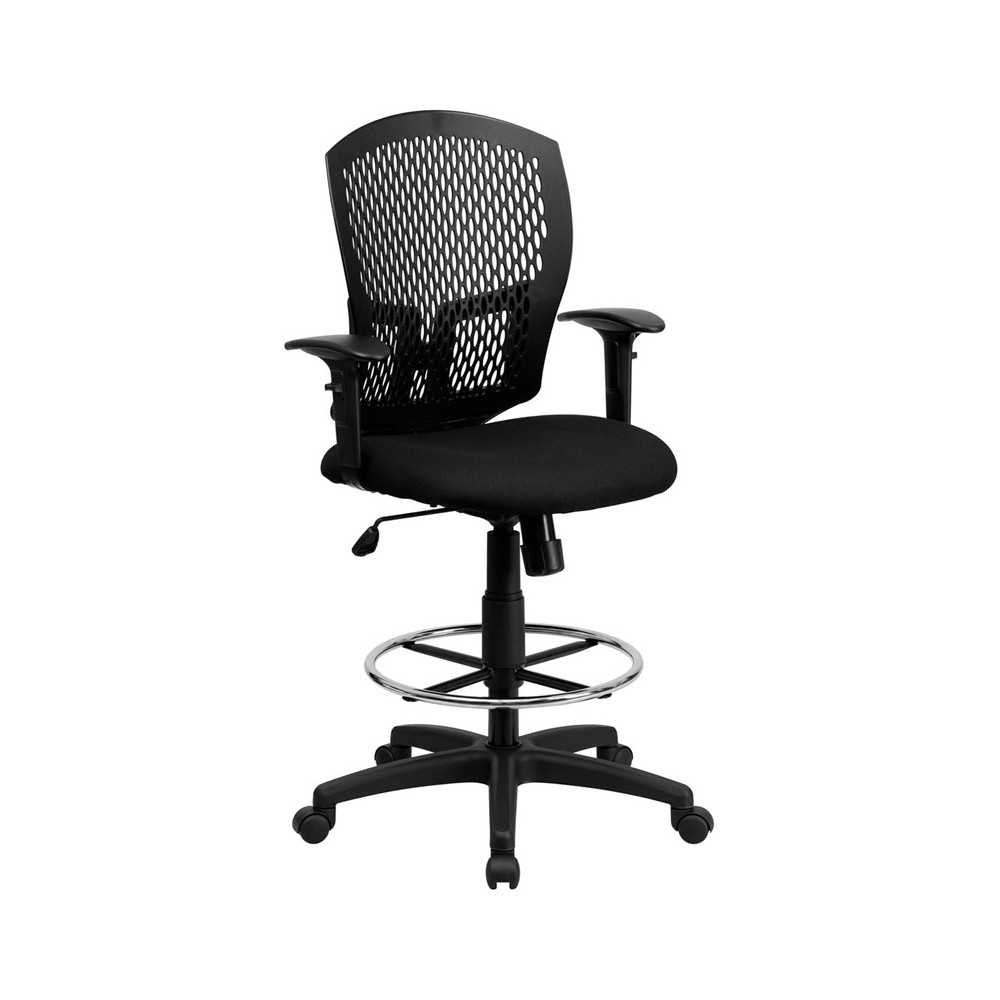 Mid-Back Designer Back Drafting Chair with Fabric Seat and Adjustable Arms Mid-Back Designer Back Drafting Chair with Fabric Seat and Adjustable Arms