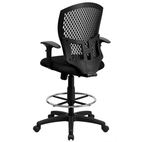 Mid-Back Designer Back Drafting Chair with Fabric Seat and Adjustable Arms