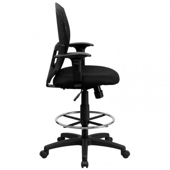 Mid-Back Designer Back Drafting Chair with Fabric Seat and Adjustable Arms