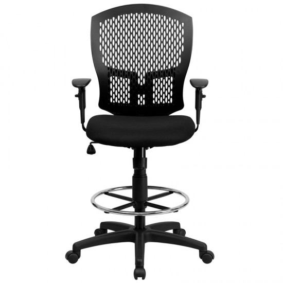 Mid-Back Designer Back Drafting Chair with Fabric Seat and Adjustable Arms