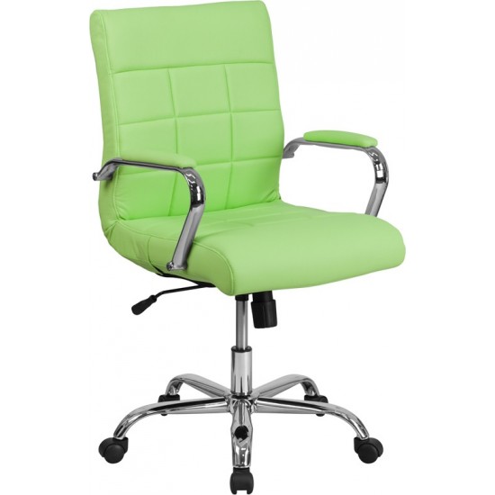 Mid-Back Green Vinyl Executive Swivel Office Chair with Chrome Base and Arms