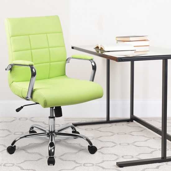 Mid-Back Green Vinyl Executive Swivel Office Chair with Chrome Base and Arms