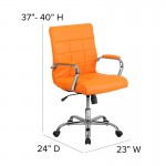 Mid-Back Orange Vinyl Executive Swivel Office Chair with Chrome Base and Arms