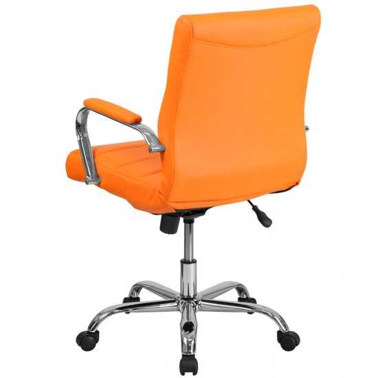 Mid-Back Orange Vinyl Executive Swivel Office Chair with Chrome Base and Arms